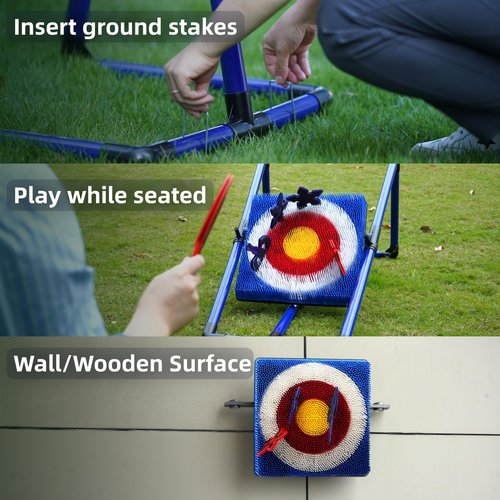 BunnyBoo Axe Throwing Bristle Target-Safe Indoor/Outdoor Game Set for Adults/Kids, with 4 Axes & 4 Darts, Sturdy Lightweight Design for Backyard, Camping, Parties, Team Building