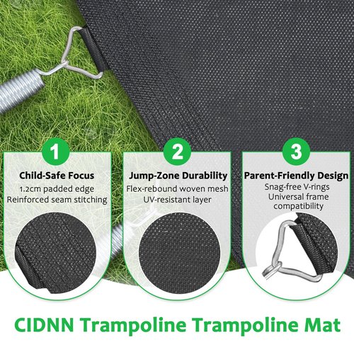 CIDNN Replacement Trampoline Mat, Heavy-Duty, UV-Resistant & Durable Bounce Pad for 15 ft Round Trampolines - Perfect for Safe & Fun Jumping (Fits 96 V-Hooks, 7" Springs, Spring Not Included)