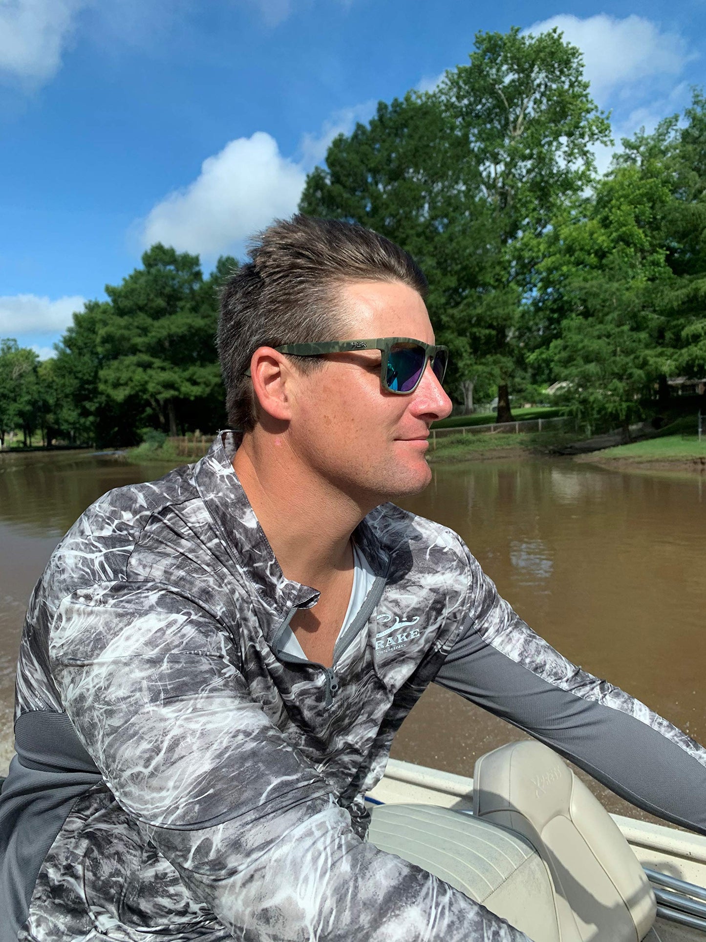 HUK Sunglasses, Polarized Lens Eyewear with Performance Frames, Fishing, Sports & Outdoors Sunglasses, (Clinch) Green Mirror / Southern Tier Subphantis, Medium/Large