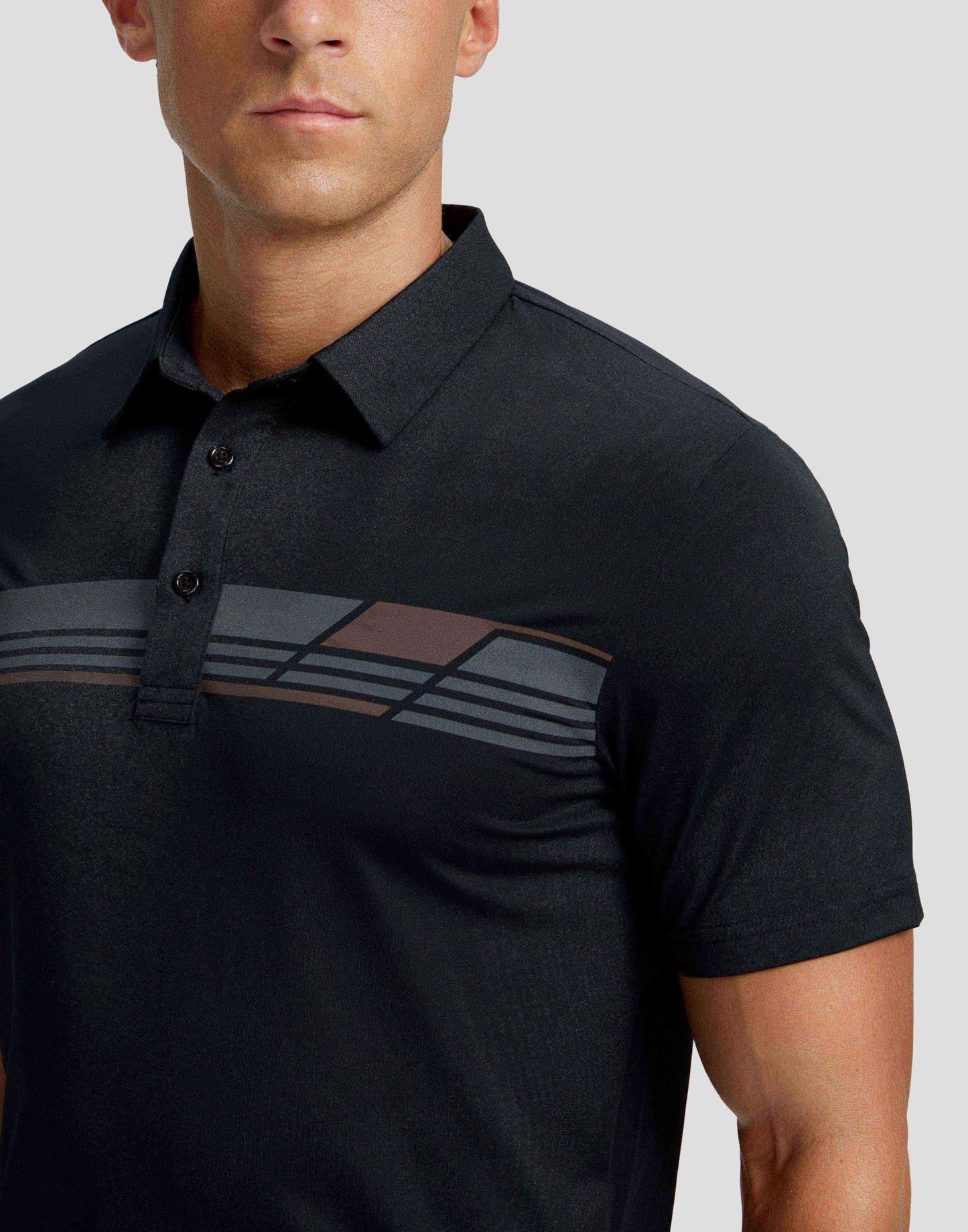 Men's Golf Shirts Dry Fit Moisture Wicking Performance Short Sleeve Collared Polo Shirts for Casual Tennis Bussiness (Black Parallelogram, S)