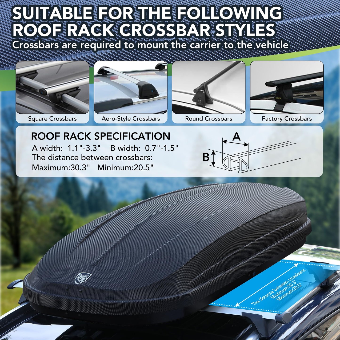 Garvee Rooftop Cargo Box Carrier 390L, Hard Shell Roof Box for Roof Rack, 14 Cu Ft Luggage Storage with Secure Straps&Keys, Weather-Resistant Roof Rack Cargo Box