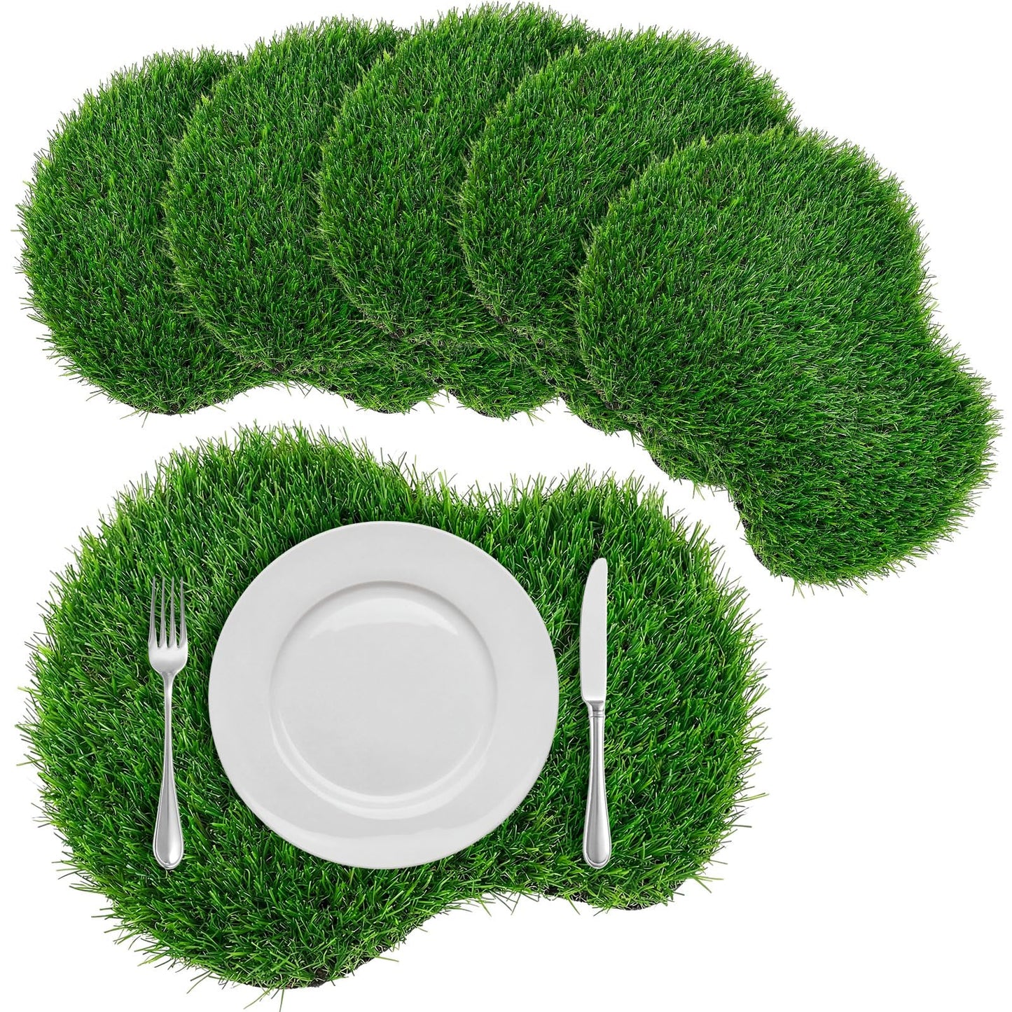 Gandeer 6 Pcs Golf Artificial Grass Mat Placemats for Golf Party Decorations Centerpieces for Table Green Fake Grass Tiles Placemats Birthday Party Decorations for Wedding Baby Shower