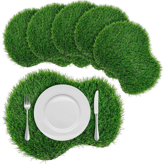 Gandeer 6 Pcs Golf Artificial Grass Mat Placemats for Golf Party Decorations Centerpieces for Table Green Fake Grass Tiles Placemats Birthday Party Decorations for Wedding Baby Shower