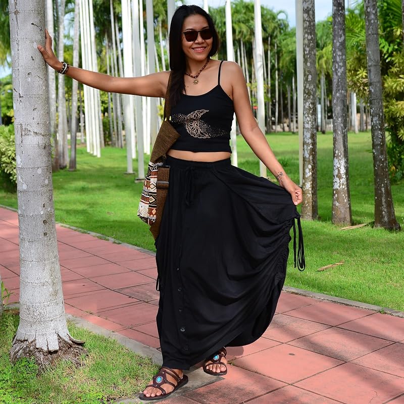 Black Sakoonee Women's Harem Pants Palazzo Dhoti Lounge Trousers