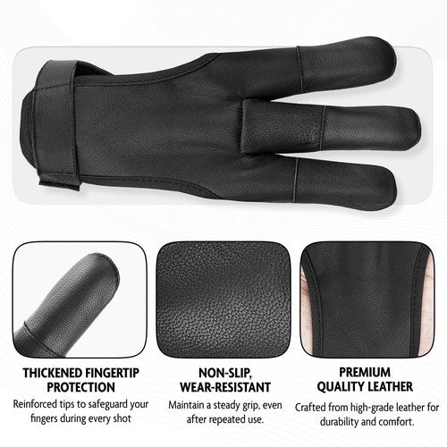 DMoose Archery Glove, Leather Gloves for Recurve & Compound Bow - Non-Slip Padded Tips for Grip Stability, Three Finger Protected Design Archery Finger tab, Archery Accessories for Men, Women & Youth