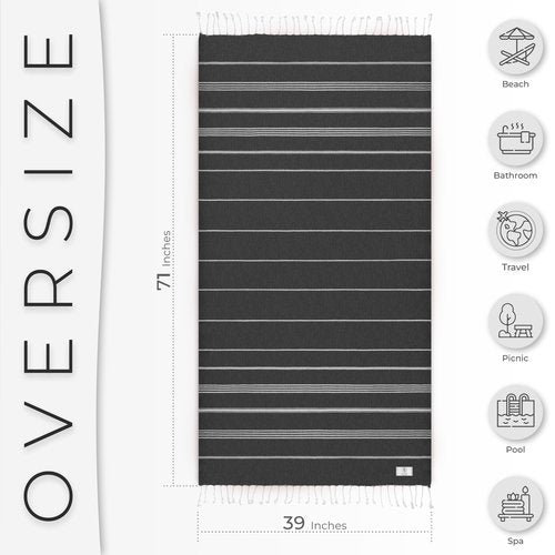 Ossano Oversized Turkish Beach Towel - Sand Free & Quick Dry (39” x 71”), Decorative, Versatile, and Functional. Great as a Pool Towel, Yoga Mat, Picnic Blanket - Anthracite Gray