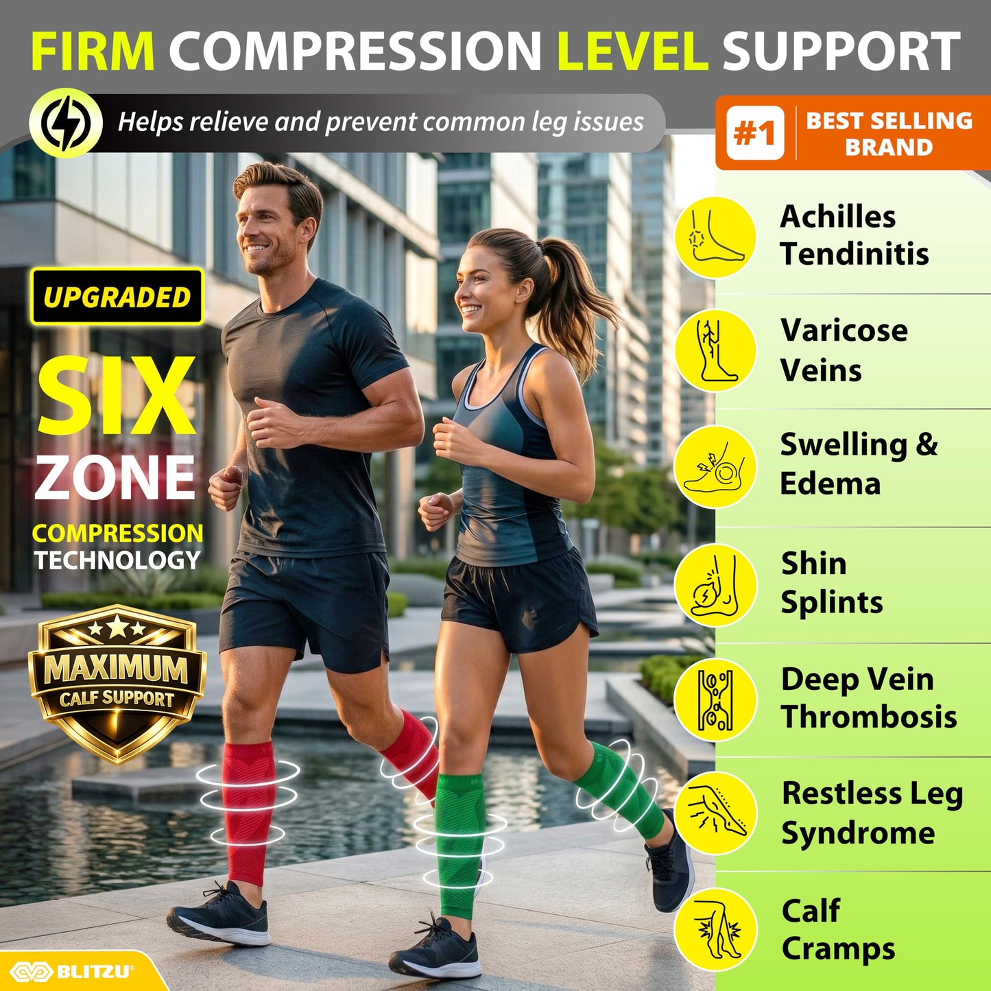 BLITZU Calf Compression Sleeves for Men and Women. Footless Compression Socks Support for Varicose Vein, Nursing, Running. Leg Sleeve Brace for Shin Splints, Pain Relief & Reduces Swelling Green S-M