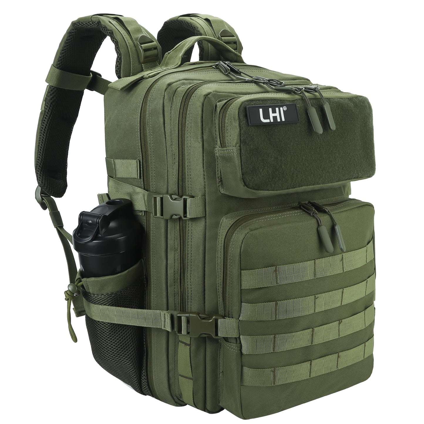 LHI Military Tactical Backpack for Men and Women 45L Army 3 Days Assault Pack Bag Large Rucksack with Molle System - Green