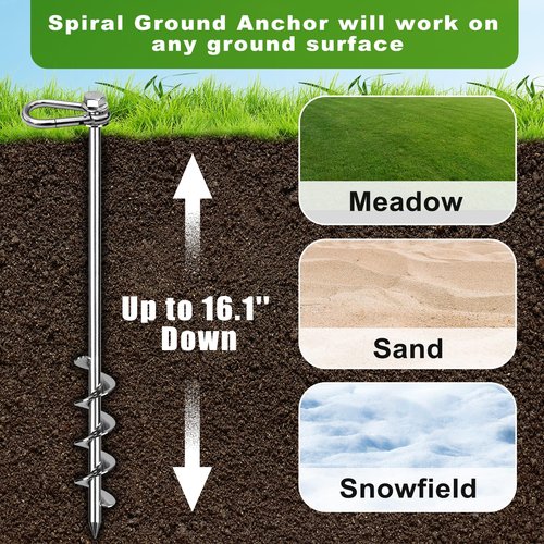 SELEWARE Trampoline Anchors 4 Pack, 17" Heavy Duty Ground Anchors, Rust-Resistant Trampoline Stakes Anchors, High Wind Spiral Earth Anchors for Trampolines, Camping Tents, Sheds, Carports, Swing Sets