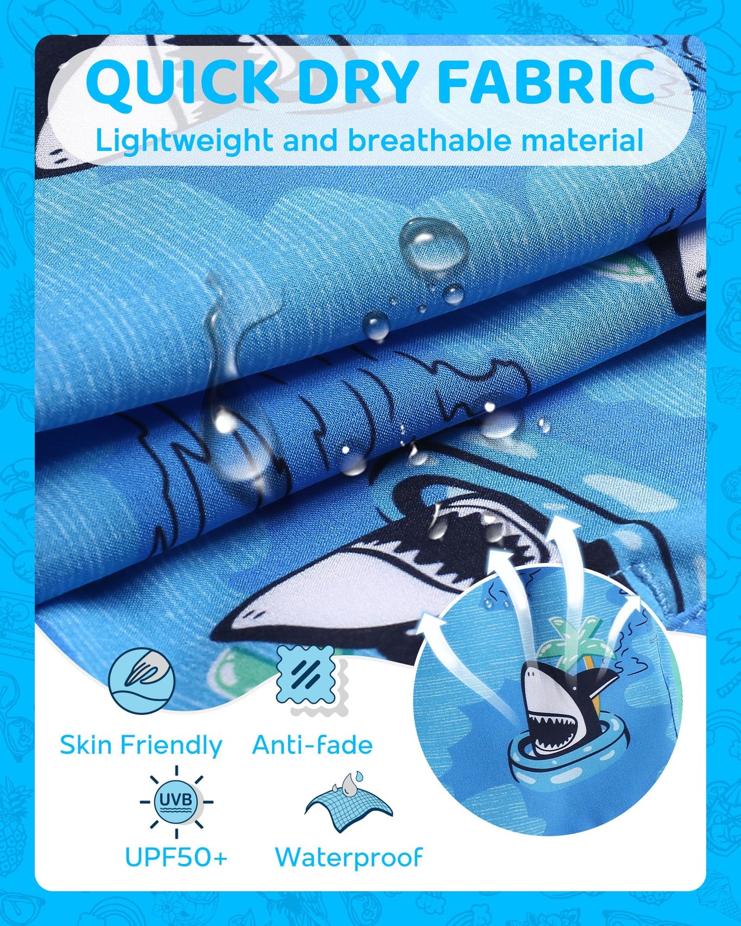 maamgic Boys Swim Trunks with Compression Liner Toddler Boy Swimsuit Quick Dry 4-Way Stretch Swimming Trunks Swim Ring Shark Blue 10-12 Years
