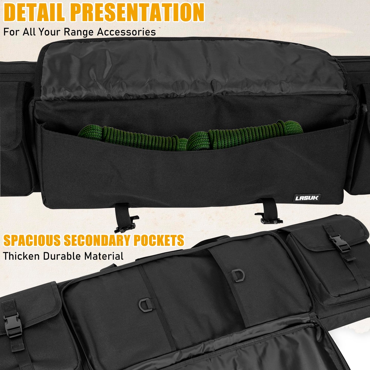 LASUK 55" Double Rifle Case Soft Gun Bag Tactical Backpack, Black