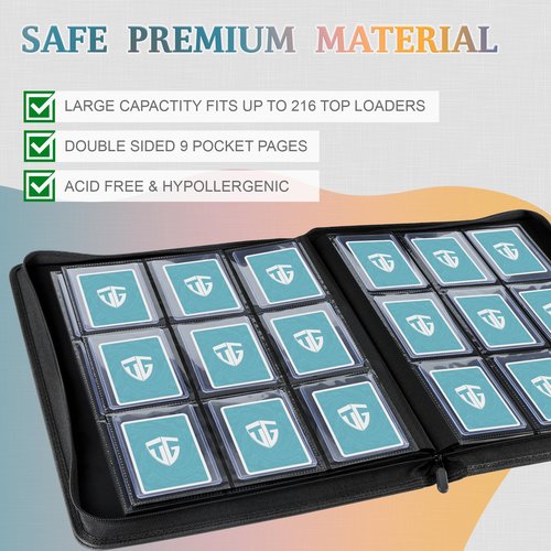 TCGUARD Toploader Binder,Holds 216 Toploaders,9 Pocket Top Loader Binder with Sleeves for 3"x4" Rigid Toploaders Hard Cases,Top loader Binders for TCG, MTG Card Binder, Trading Cards Binder(Black)