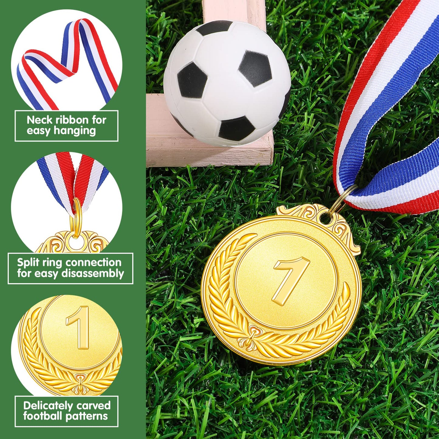 Yinkin 24 Pieces 24/36/48 Pack Gold Award Medals, Kids 1st Place Medals