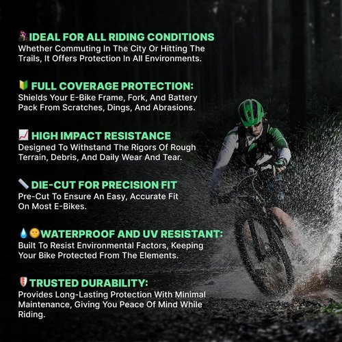 RKNDY E-Bike Bicycle Frame, Fork, Battery Pack, Die Cut Protection Kit/High Impact Frame Guard. Protects Your Bike from Scratches and dings. Thick Glossy PVC Protective Film. Fits Most E-Bikes.