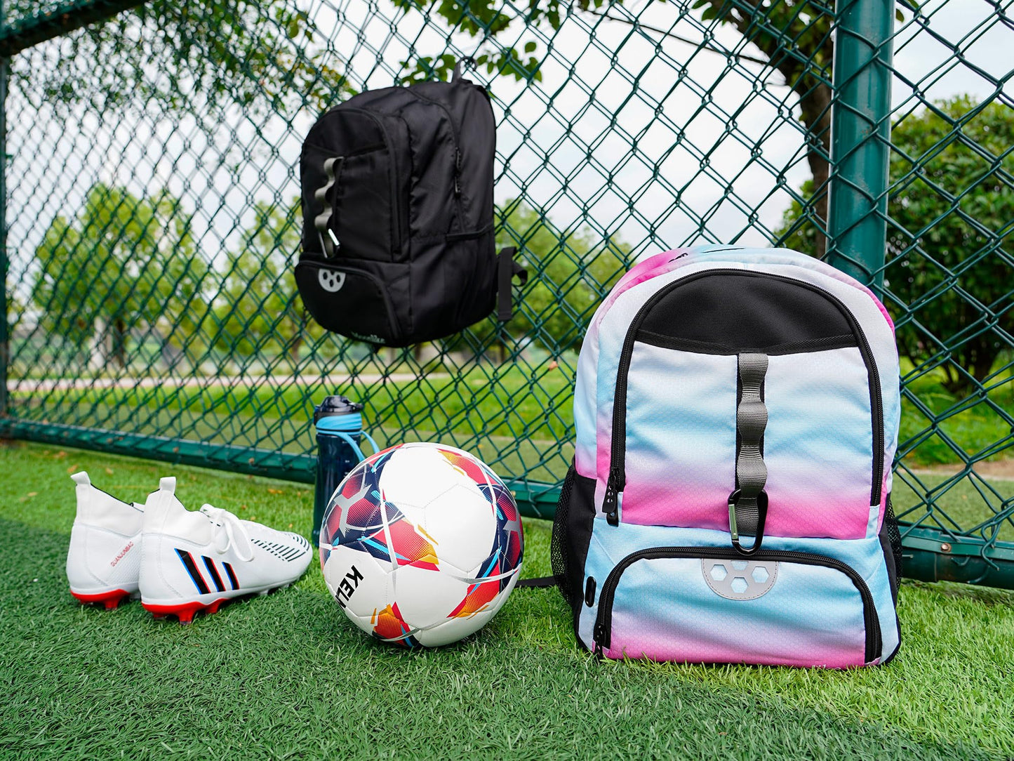 Moonlike Youth Soccer Bag, Soccer Backpack for Football Volleyball Basketball, Backpack with Ball Compartment and Ball Holder (Black)