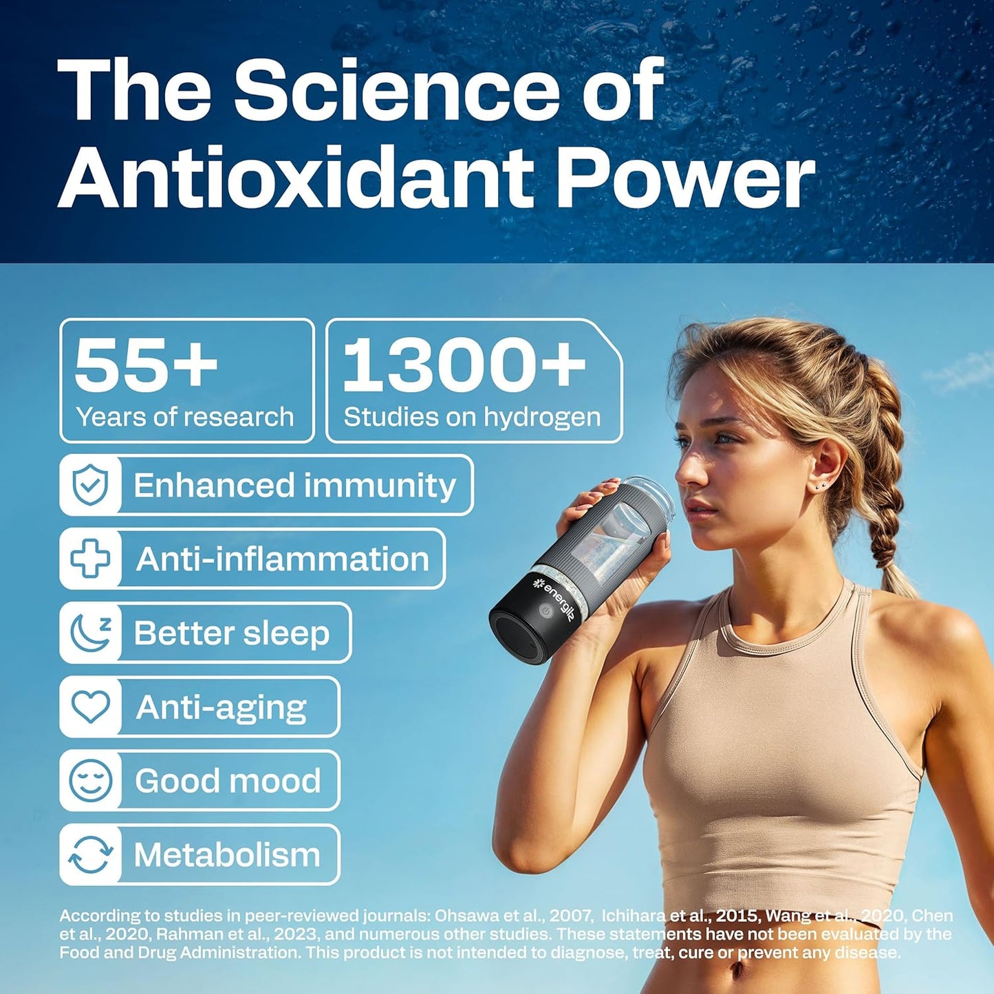 Hydrogen Water Bottle | Large 16.2 oz (480 ml) Hydrogen Water Bottle Generator 3000ppb | Hydrogenator Machine | SPE/PEM Hydrogenated Ionizer Generator (Steel w/Black)