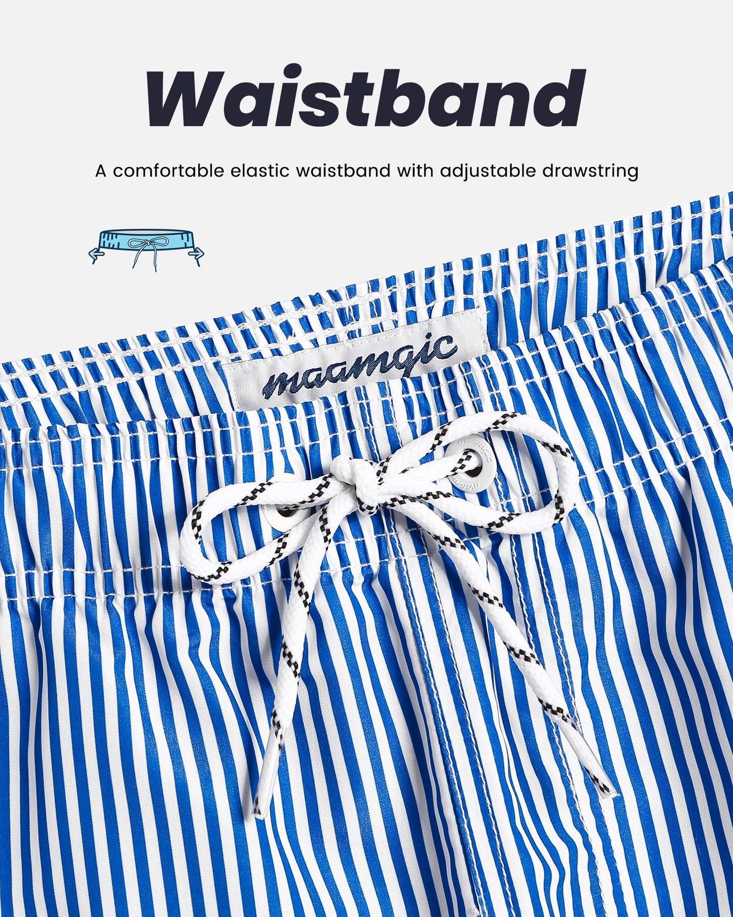 maamgic Mens Swim Trunks Quick Dry Swim Shorts with Mesh Lining Funny Swimwear Bathing Suits 7inch Blue Striped Small