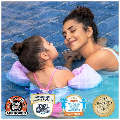 SwimWays Swim Trainer, US Coast Guard Approved Life Vest Kids Swim Vest, Arm Floaties & Life Jackets for Kids 33-55 lbs, Mermaid