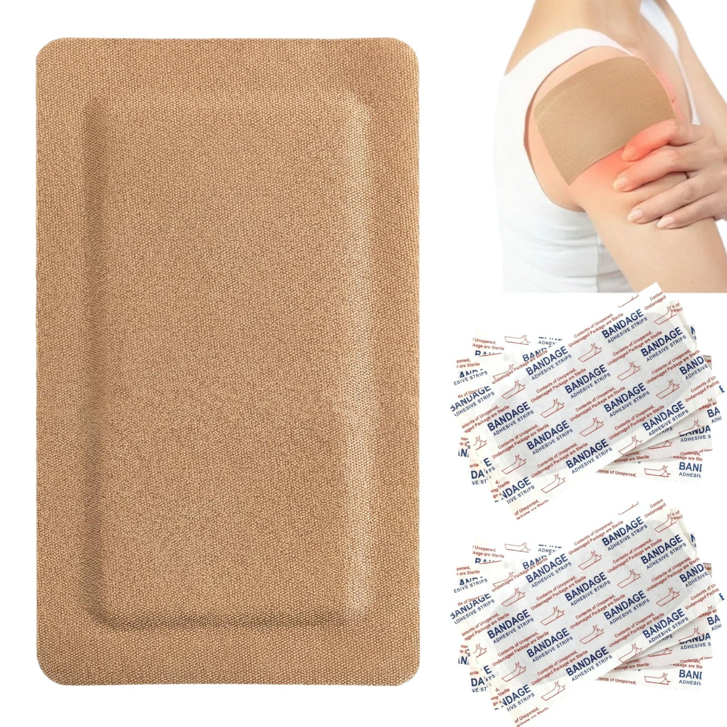 Geiserailie 24 Pcs Extra Large Flexible Adhesive Bandages 5 x 3 Inch Sterile Fabric Bandages with Non-Stick Pad Latex Free Painless Removal for Wound Care and First Aid(Rectangle)