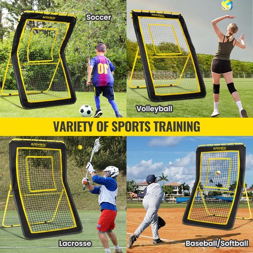 Lacrosse Rebounder - 5-Angle Adjustable Backyard Sports Net for Lacrosse, Soccer & Baseball - 4x7ft Volleyball Rebounder Net, Lacrosse Rebound for Backyard with Target Strip, Solo Drills