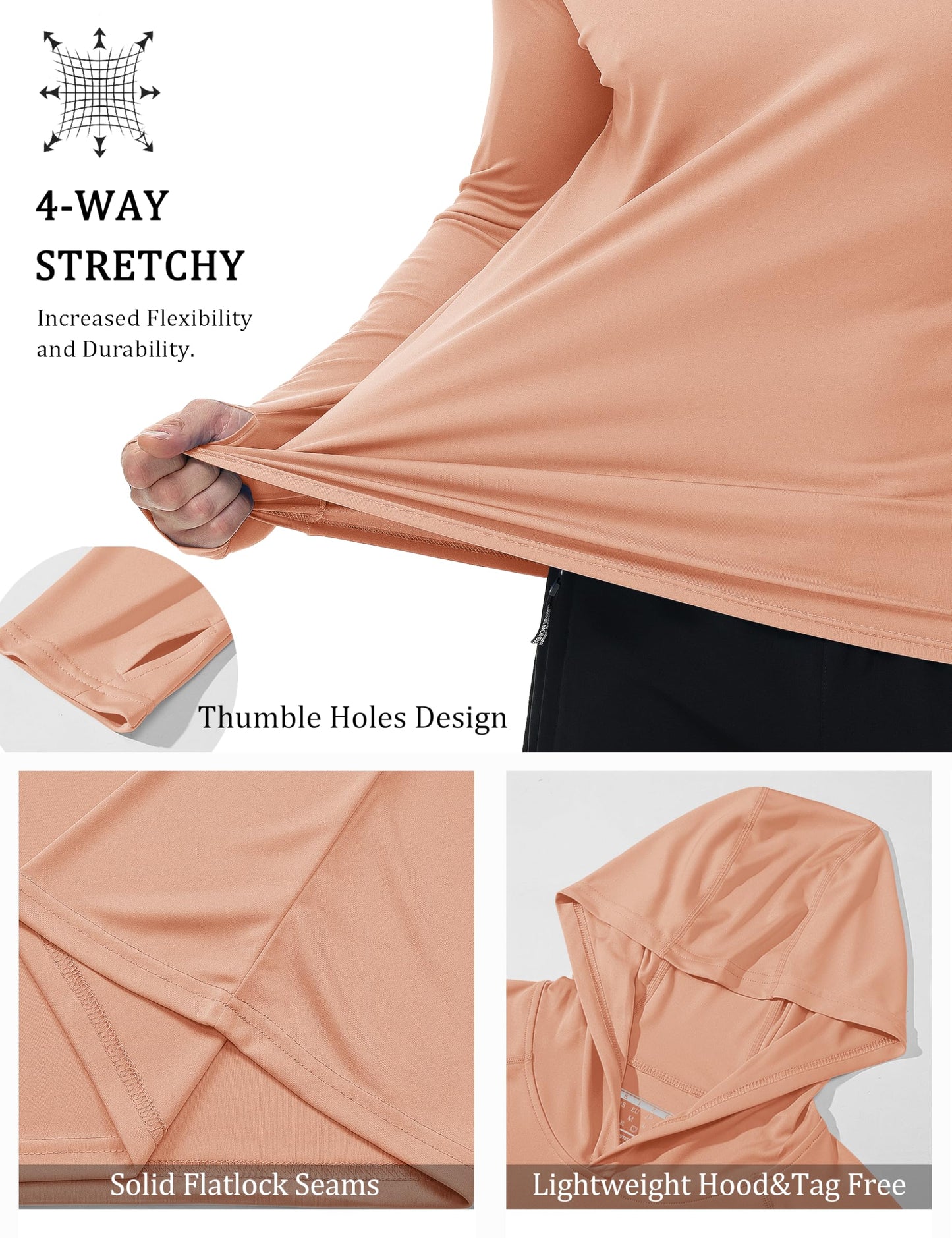 Uv Shirts for Men Long Sleeve Swimming Shirts Athletic Shirts Running Shirts Workout Shirts Sun Shirts Hiking Shirts for Men with Hood Apricot