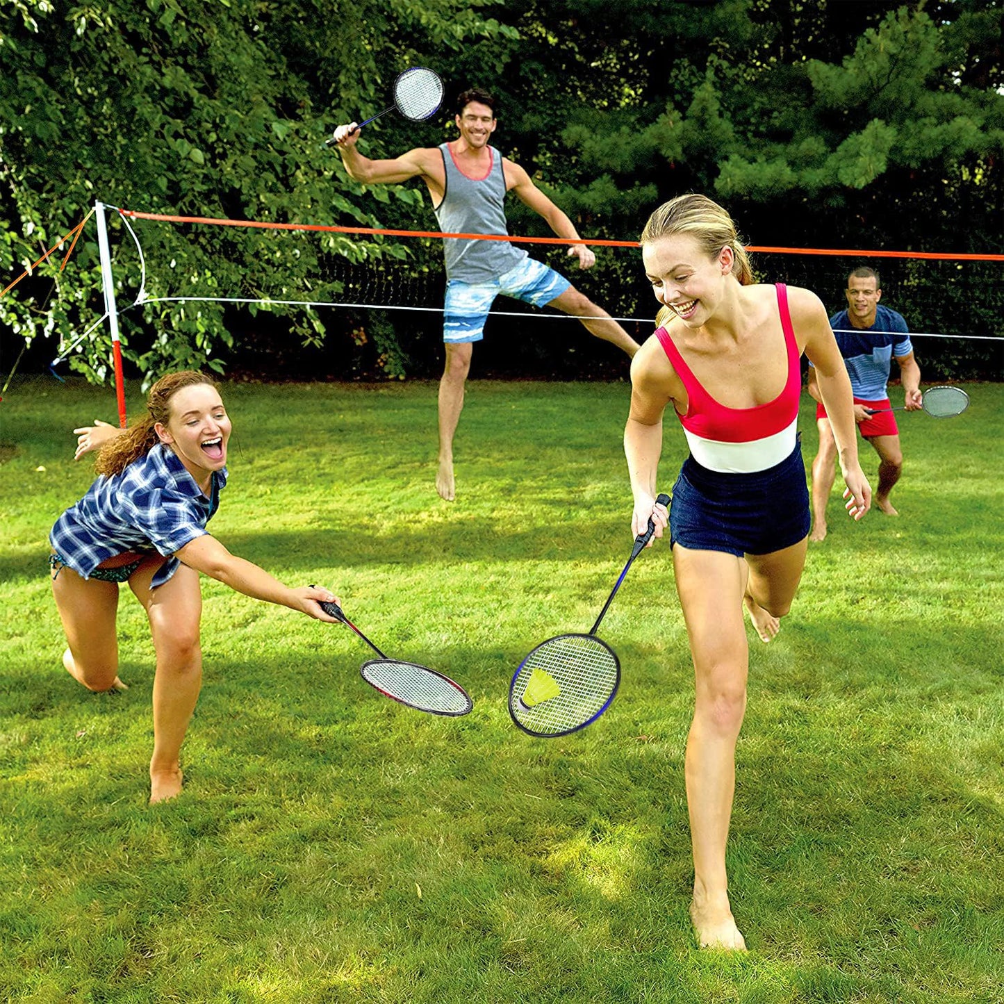 KH Badminton Rackets Set of 4,Beach Lawn Backyard Game Outdoor Sports,4 Racquets,6 Shuttlecocks & a Carry Bag Included