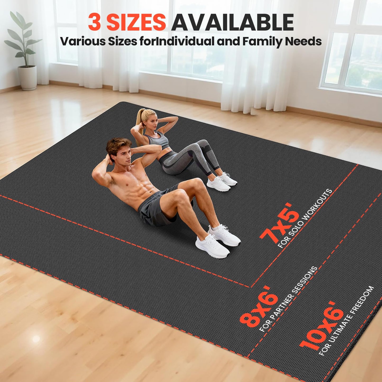 Stepwaver Extra Large Exercise Mat, 7'x5' (7mm) Extra Thick Workout Mats for Home Gym Flooring, Non-Slip, Ultra Durable, High-Density Gym Mat for Cardio,Yoga, Jump Rope, MMA, Weights - Black