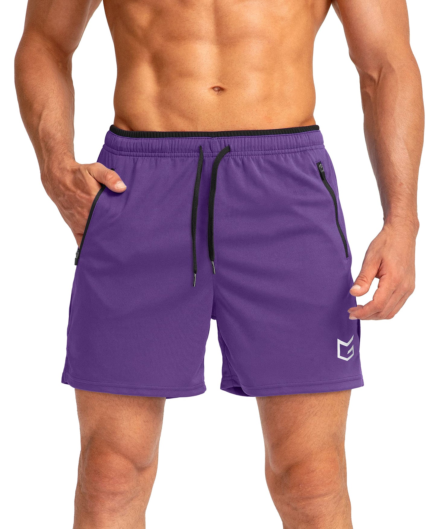 Men's Gym Workout Shorts Zipper Pockets 5" Quick Dry Breathable Runing Athletic Short for Men (Purple, Small)