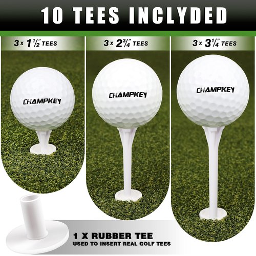 CHAMPKEY Premium Synthetic Turf Golf Hitting Mat | Heavy Duty Rubber Base Golf Practice Mat | Come with 1 Rubber Tee and 9 Plastic Tees (13" x 17", PRO Version)
