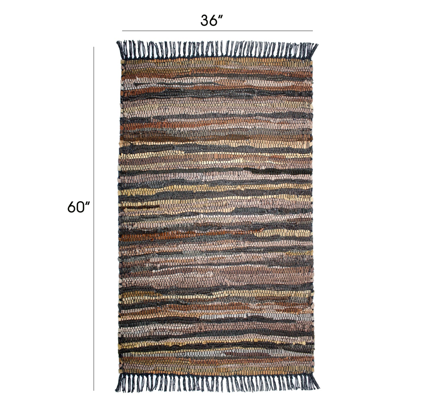 COTTON CRAFT Leather Chindi Area Rug - Boho Farmhouse Rustic Accent Rug - Neutral Handwoven Reversible Natural Organic Recycled Leather Throw Rug - Entryway Living Room Gift - 3' x 5' - Tan Multicolor