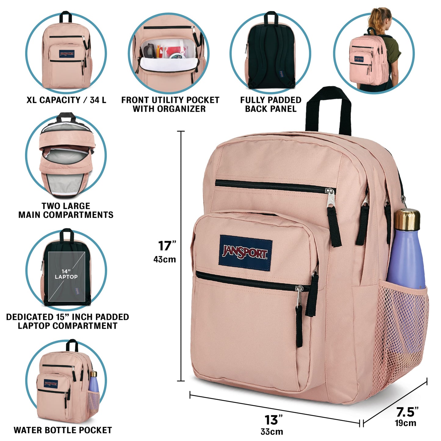 JanSport Laptop Backpack - Computer Bag with 2 Compartments, Ergonomic Shoulder Straps, 15” Laptop Sleeve, Haul Handle - Book Rucksack - Strawberry Shower