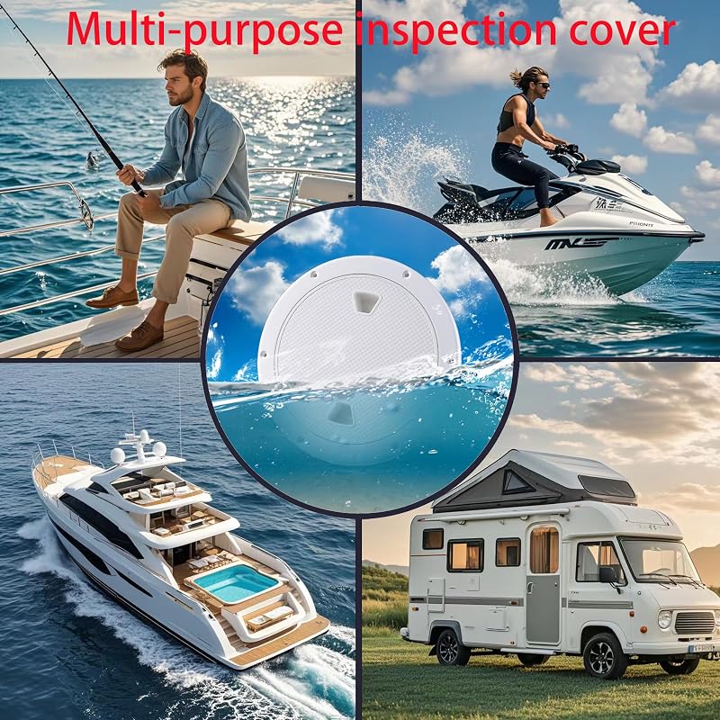 2 Pcs Boat Hatch 4" 6" 8" Round Non-Slip Inspection Hatch,Deck Plates for Boats,Detachable Cover, Suitable for Ships, RV, Outdoor Facilities,ABS Plastic,Attached Screw