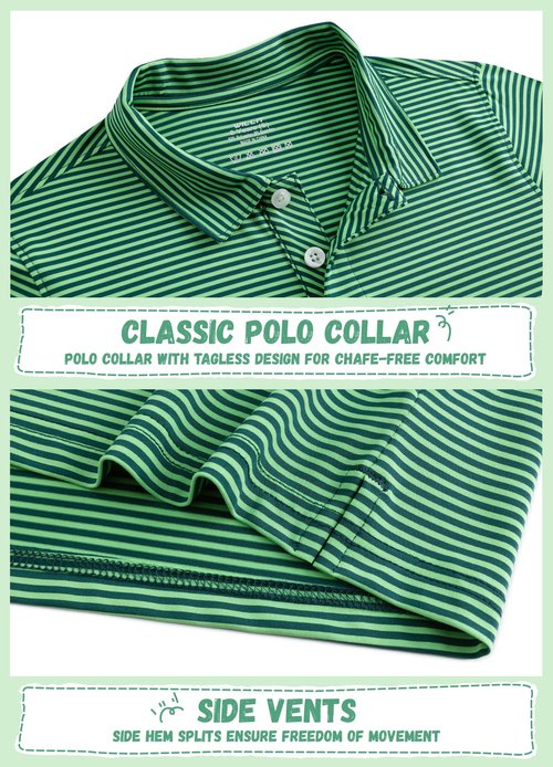 Willit Boys' Polo Shirt Striped Youth Kids Golf Shirts Quick Dry Athletic School Golf Polos Short Sleeve Green Stripe M