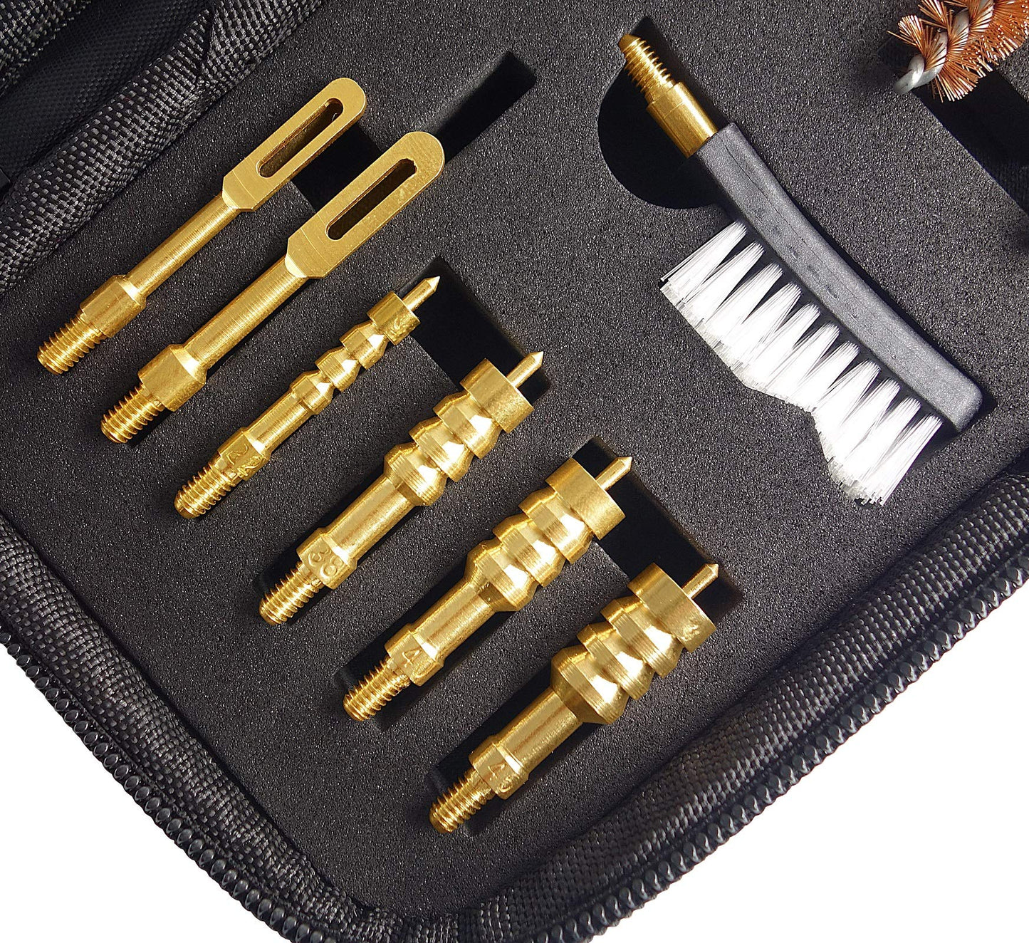 APCHYWELL 18 PCS Handgun Cleaning Kit for.22 .9mm/.357/.38/ .40 .45 Caliber Pistol with Bronze Bore Brush, Brass Jag Adapter, Empty Bottle, Nylon Brushes