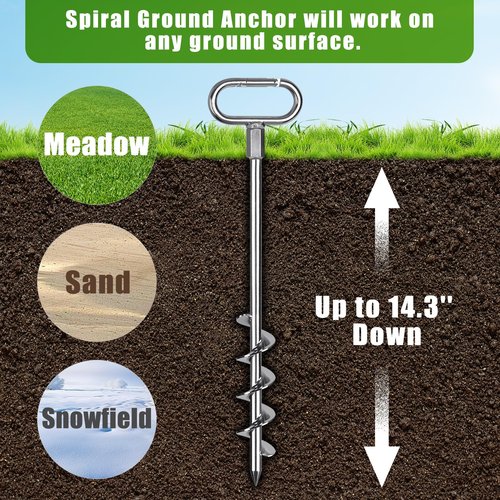 SELEWARE 17" Ground Anchors Screw in, 4 Pack Swing Set Anchor Kit, High Wind Trampoline Stakes, Heavy Duty Spiral Earth Anchor for Camping Tent, Sheds, Carports, Mobile Home, Tree & Securing Animals