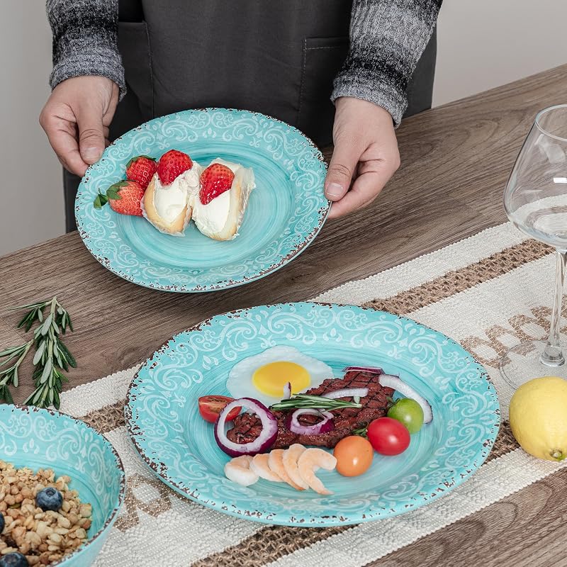 Teal 12-Piece Melamine Dinnerware Set for 4 – 4 Plates, 4 Salad Plates, 4 Bowls