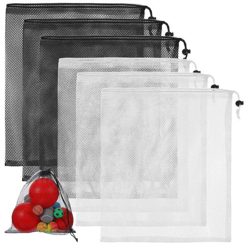 8 Pcs Black Mesh Bags Drawstring Mesh Sports Equipment Bags with Lock Multipurpose Storage Bag for Baseball Gym Beach Laundry Softball Tennis Golf Ball Toy Camping White 11.81 Inch 13.78 Inch