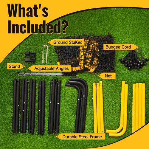 Adjustable Volleyball Rebounder Net 4x7 ft, Portable Bounce Back Volleyball Training Equipment, with Handbag, 2 Sandbags, 4 Metal Stakes for Lacrosse Rebound, for Lacrosse, Baseball, Soccer Practice