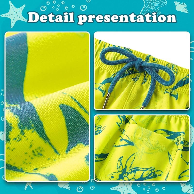 Neon Yellow Shark Toddler Boys Swim Trunks with Compression Liner - 10-12 Years