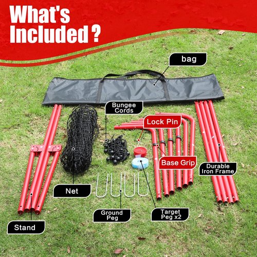 Volleyball Rebounder Net 7x4 Ft with Portable Travel Bag, 5-Angle Adjustable Rebounder Net for Practicing Digging, Setting, Spiking, Bounce Back Training Equipment with 2 Target Stripes & 4 Sand Bags