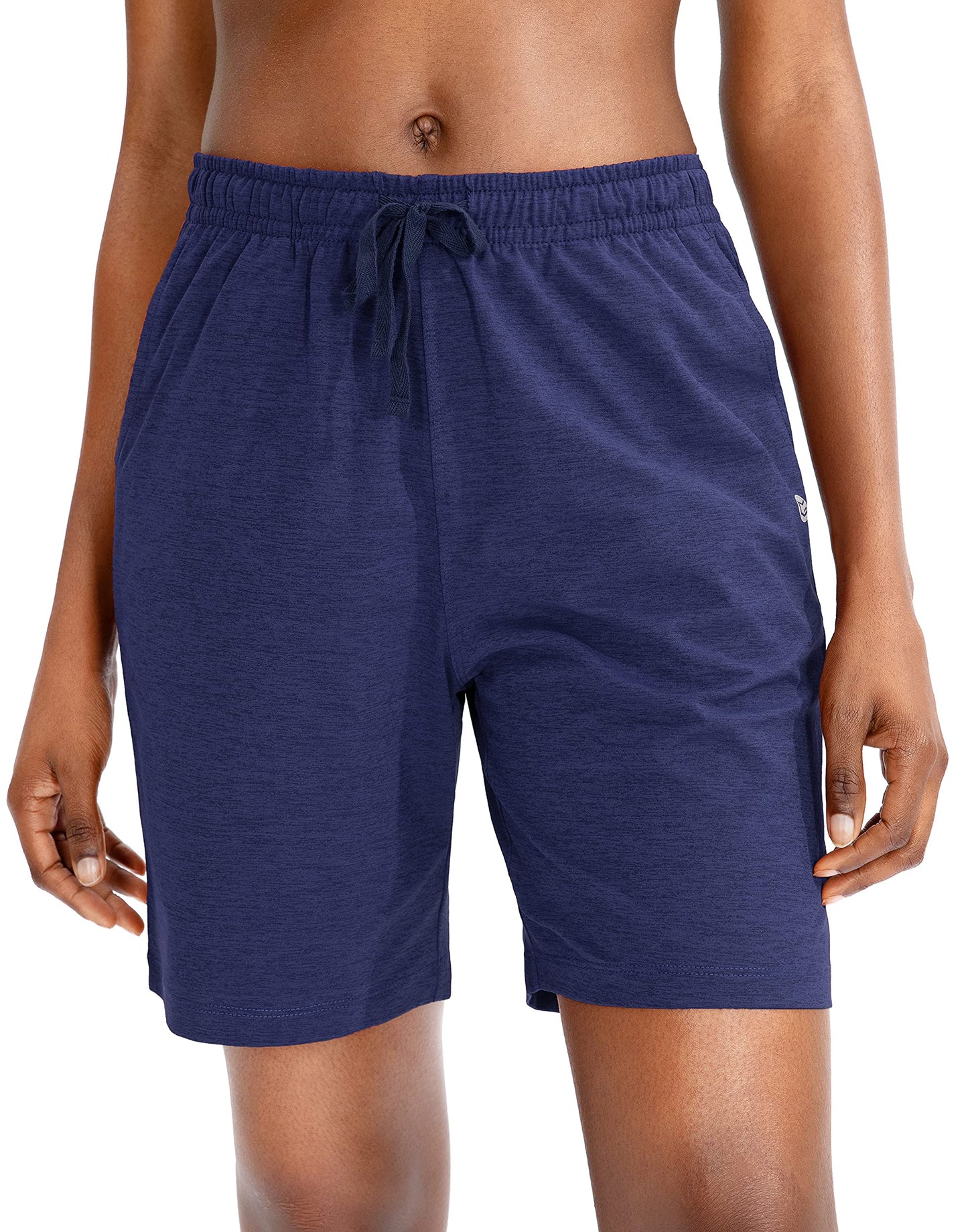G Gradual Women's Bermuda Shorts Jersey Shorts with Deep Pockets 7" Long Shorts for Women Lounge Walking Athletic (Navy Blue, Large)