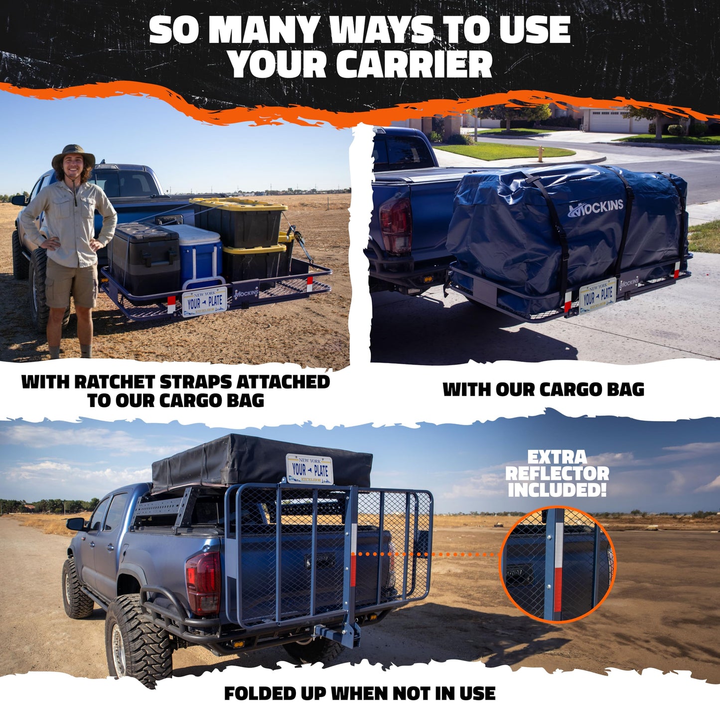 Mockins 60"x30"x6" Navy Trailer Hitch Cargo Carrier w/ 500 Lbs Capacity