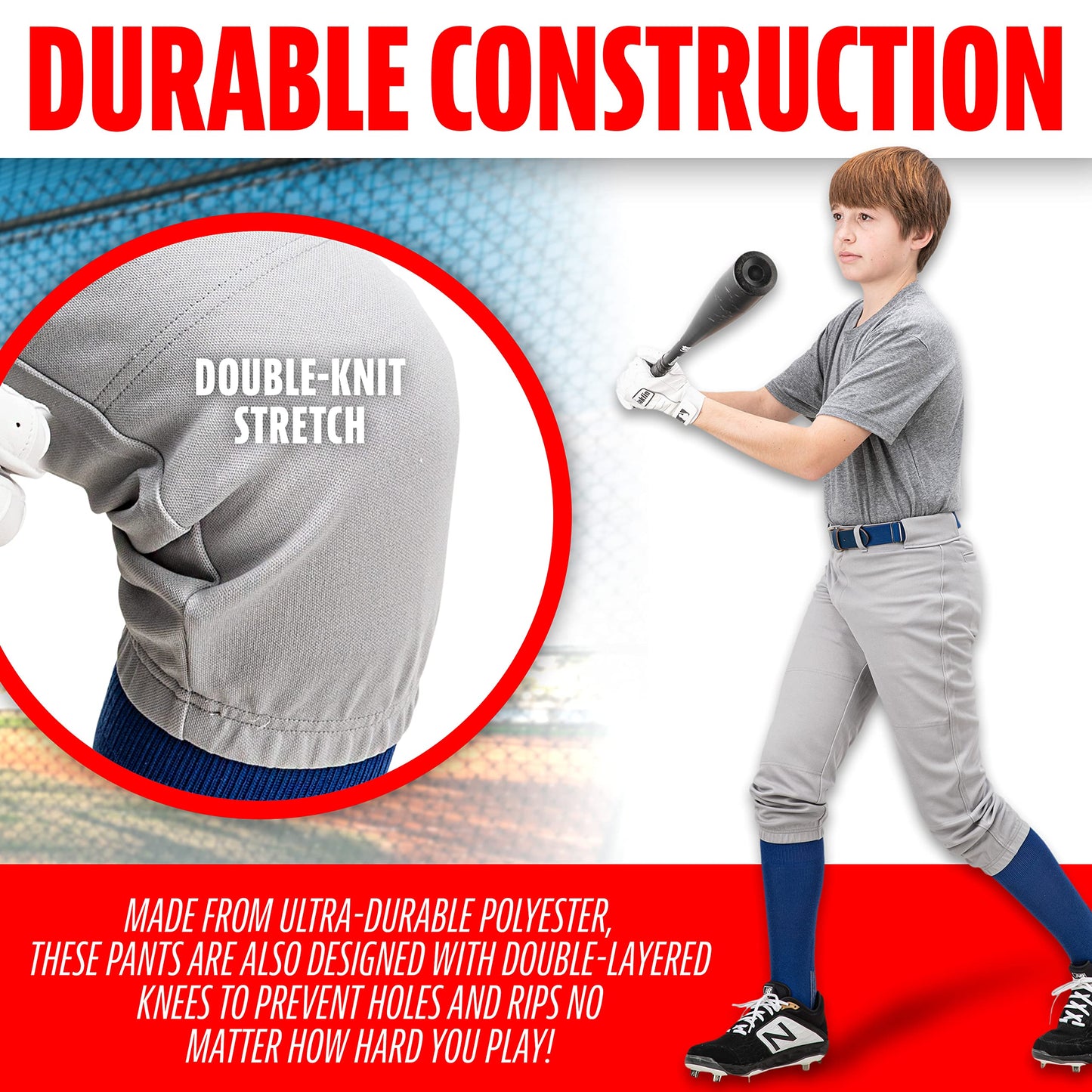 Franklin Sports Classic Fit Deluxe Youth Baseball Pants, Small, Gray