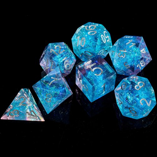 FugaCity DND Dice Set,Liquid Core Handmade Sharp Edge 7 Piece Resin Dice-Dungeons and Dragons Polyhedral Dice Set, D&D Dice Set with Gift Dice Case for RPG MTG Table Games （