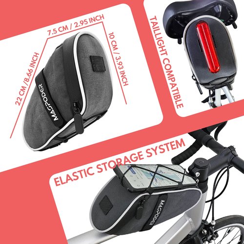 MASPODER 4 in 1 Bike Bag for Frame Handlebar Saddle Top Tube, 360 Reflective Waterproof Fabric Phone Holder Mount Pouch Bicycle Accessories for Adult Bikes Road Mountain MTB Gravel City Pocket ebike