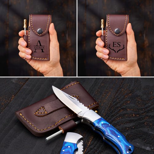 Personalized Handmade Damascus Pocket Knife - Hunting, Survival, Folding Knives for Men with Wood Handle for Outdoor Fishing Accessories, Anniversary, Boyfriend, Gifts for Men