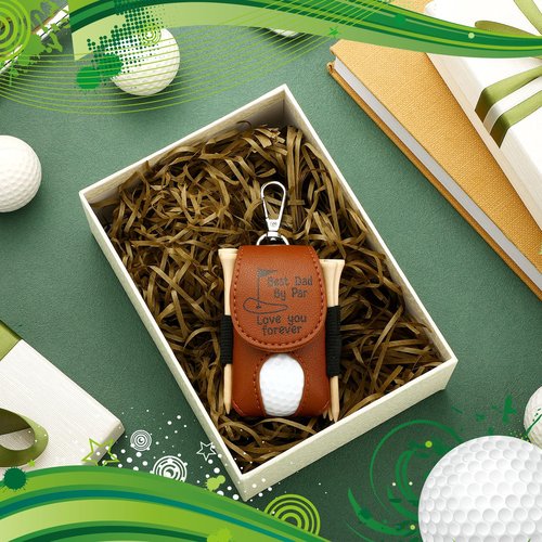 Realspring 8 Pcs Fathers Day Golf Set Dad Golf Gifts, Ball Pouch Bag Best Dad by Par and 5 Pcs Wood Tees 2 Balls Christmas Birthday Gift for Men, Grandpa from Daughter Son Kids