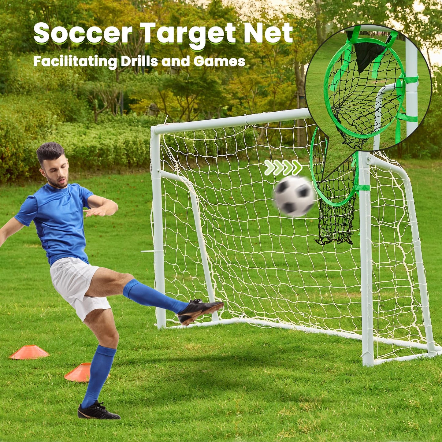 Soccer Goal 12×6, 8×6 and 6×4 FT Soccer Goals for Backyard, 2"Diameter Steel Soccer Goals for Kids and Adults Large soccer goal Powder Coated Galvanized Steel Post With Soccer Target Net for Training