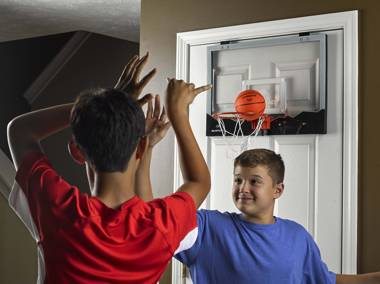 Silverback 23" LED Light-Up Over the Door Mini Basketball Hoop Includes Mini Basketball and Air Pump , Black