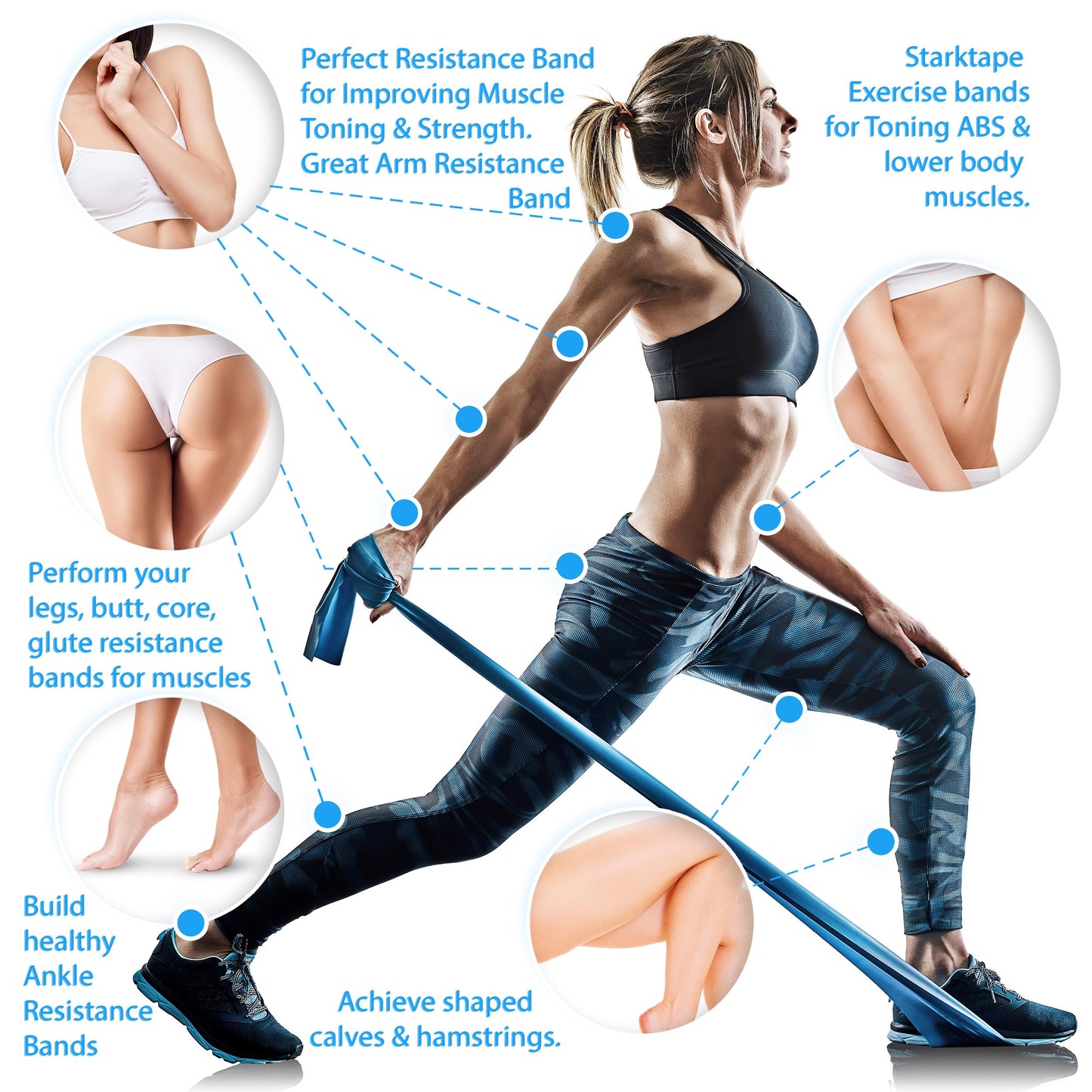 Starktape Resistance Bands Set. 3 or 5 Pack Non-Latex Physical Therapy, Professional Elastic Band. Perfect for Home Exercise, Workout, Strength Training, Yoga, Pilates, Rehab, Gym